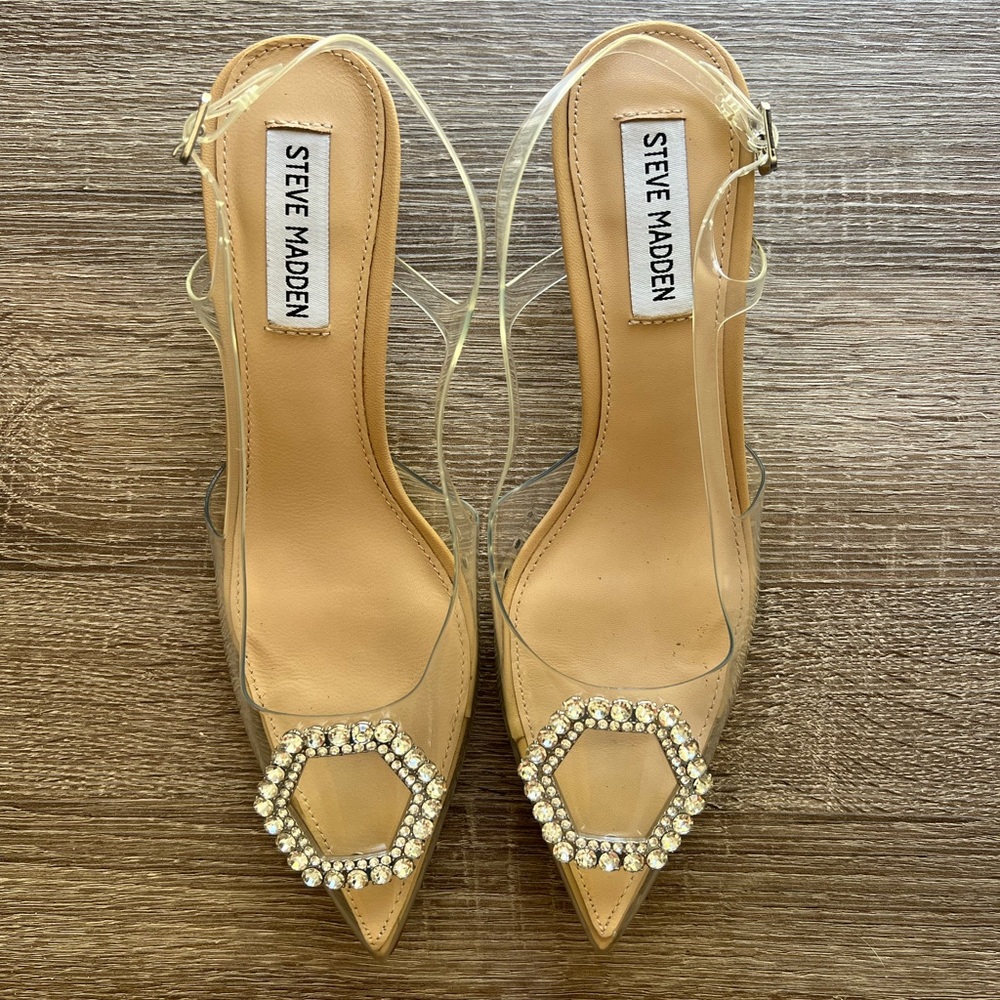 Steve Madden Beige Heels with Crystal Embellishments